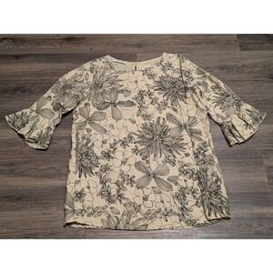 Bryn Walker Linen Floral Print Bell Sleeve Tunic Top Women's XS Made in USA to